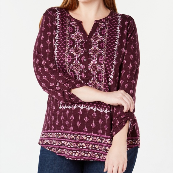 NWT Style&Co PlusSize Mixed-Print Split-Neckline - Picture 1 of 5